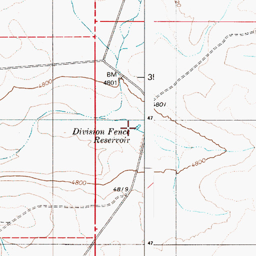 Topographic Map of Division Fence Reservoir, OR