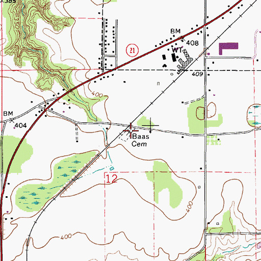 Topographic Map of Baas Cemetery, AL