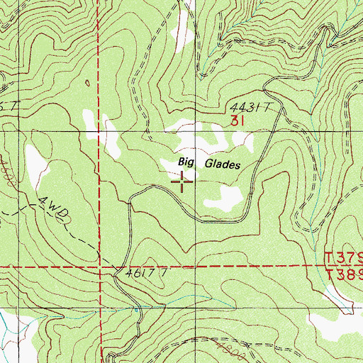 Topographic Map of Big Glades, OR