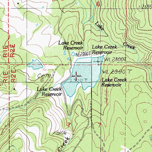 Topographic Map of Lake Creek Reservoir, OR