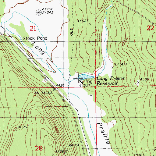 Topographic Map of Long Prairie Reservoir, OR