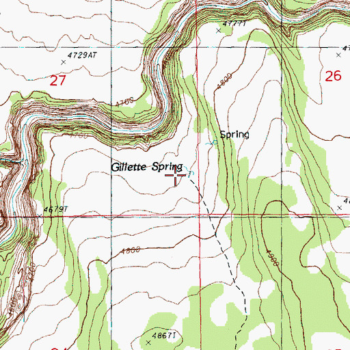 Topographic Map of Gillette Spring, OR