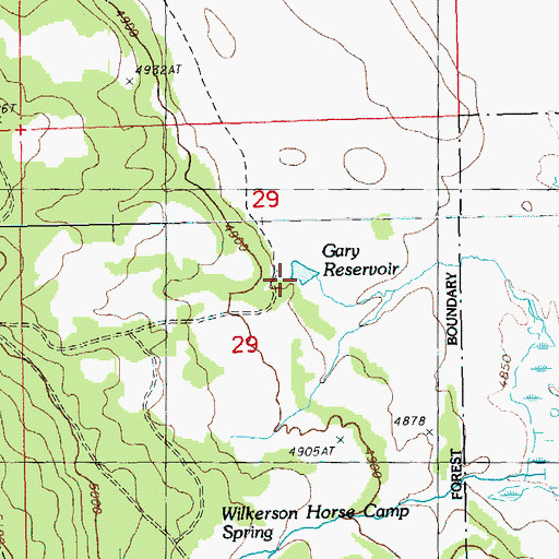 Topographic Map of Gary Reservoir, OR