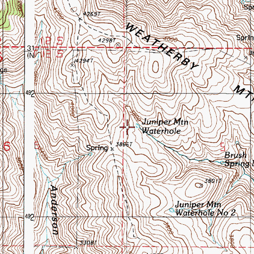 Topographic Map of Juniper Mountain Waterhole, OR