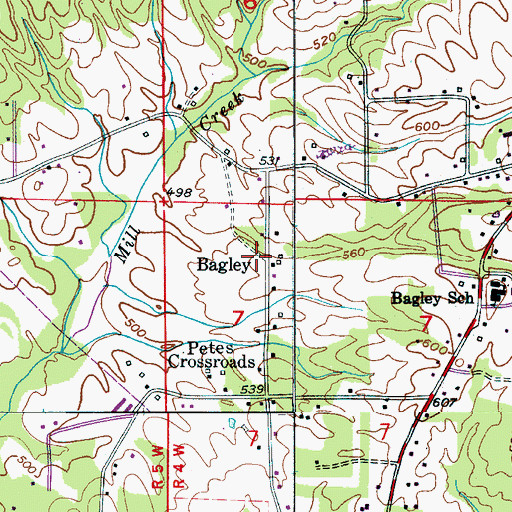 Topographic Map of Bagley, AL