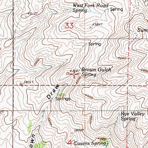 Topographic Map of Brown Gulch Spring, OR