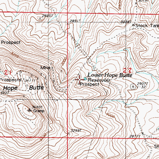 Topographic Map of Lower Hope Butte Reservoir, OR