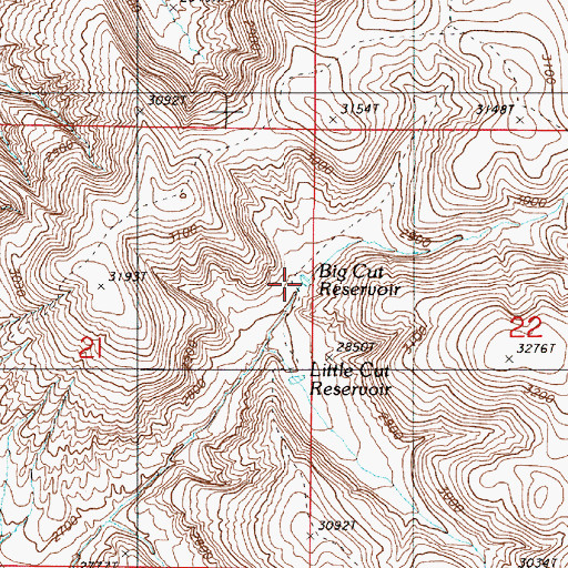 Topographic Map of Big Cut Reservoir, OR