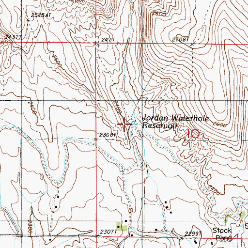 Topographic Map of Jordan Waterhole Reservoir, OR