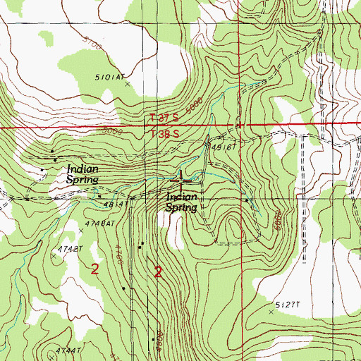 Topographic Map of Indian Spring, OR