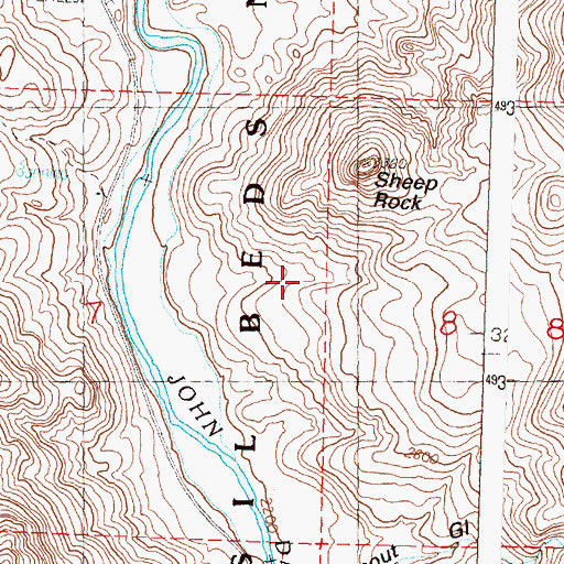 Topographic Map of John Day Fossil Beds National Monument, OR