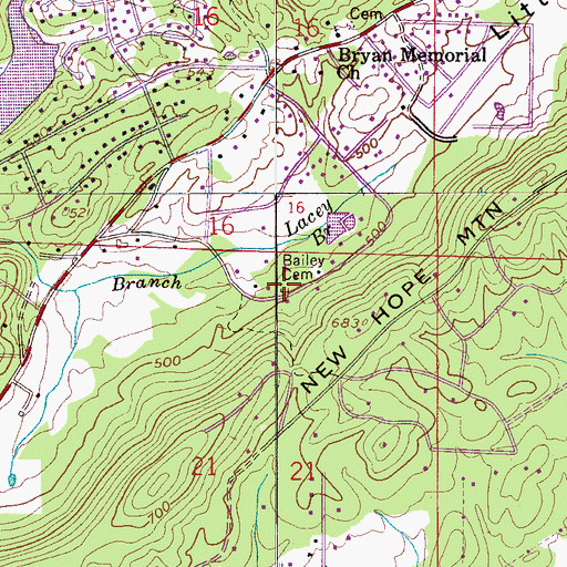 Topographic Map of Bailey Cemetery, AL