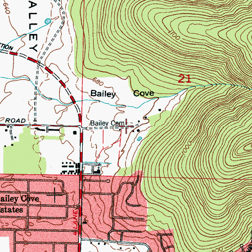 Topographic Map of Bailey Cemetery, AL