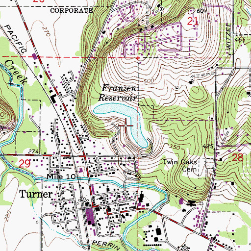 Topographic Map of Franzen Dam, OR