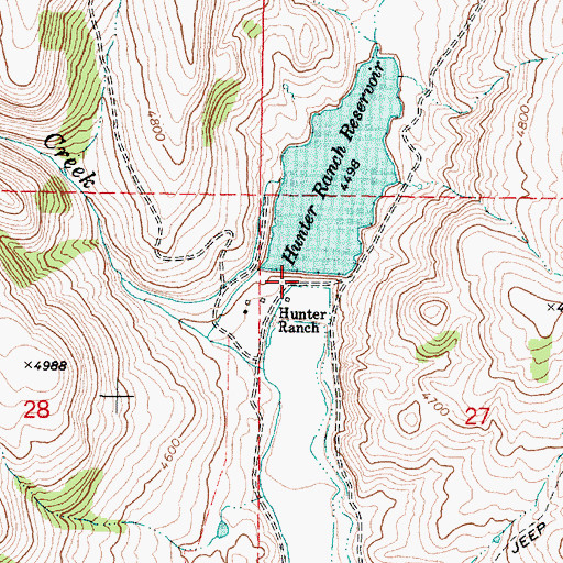 Topographic Map of Hunter Reservoir Dam, OR