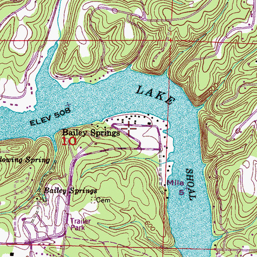 Topographic Map of Bailey Springs, AL
