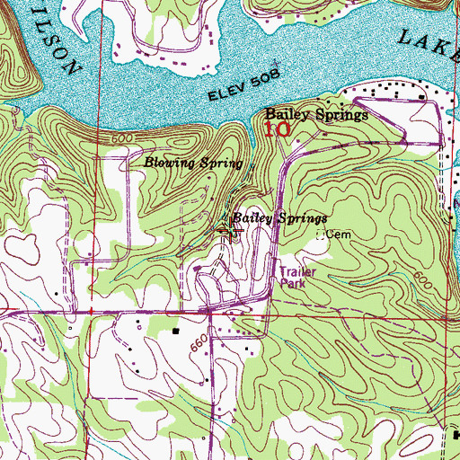 Topographic Map of Bailey Springs, AL