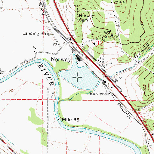 Topographic Map of Myrtle Point Veneer Company Log Dam, OR