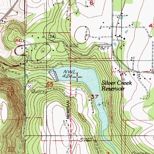 Topographic Map of Silver Creek Reservoir, OR