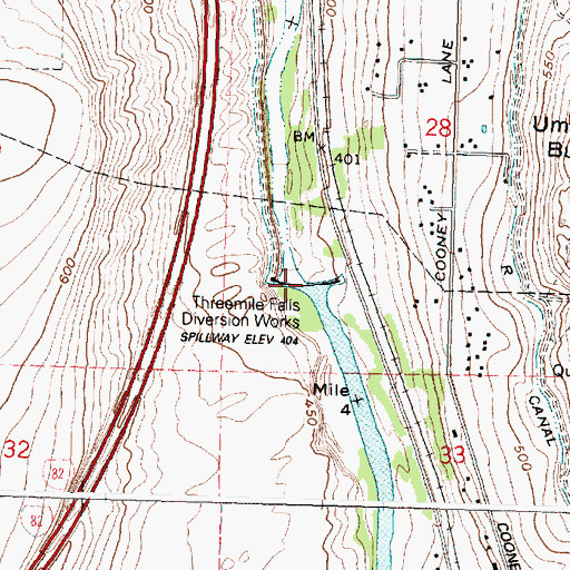 Topographic Map of Three Mile Falls Pool, OR