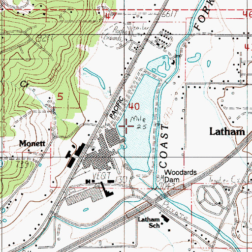 Topographic Map of W A Woodward Lumber Company Log Pond, OR
