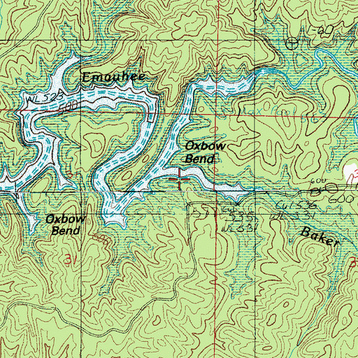 Topographic Map of Baker Branch, AL