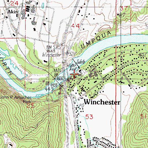 Topographic Map of Winchester Reservoir, OR