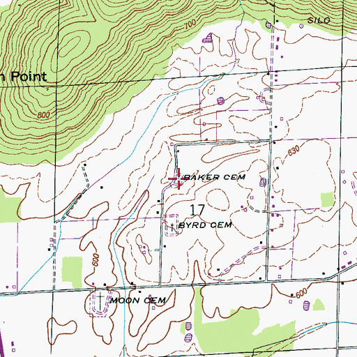 Topographic Map of Baker Cemetery, AL
