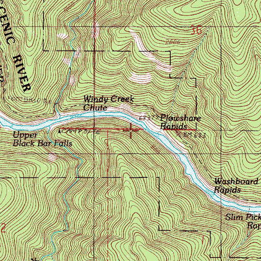 Topographic Map of Plowshare Rapids, OR