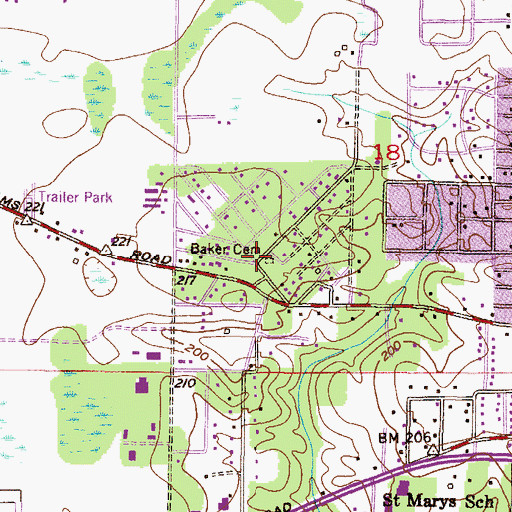 Topographic Map of Baker Cemetery, AL