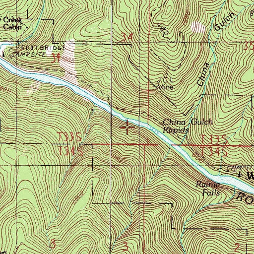 Topographic Map of China Gulch Rapids, OR