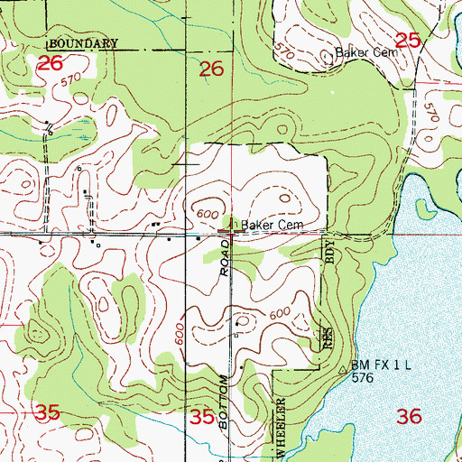 Topographic Map of Baker Cemetery, AL