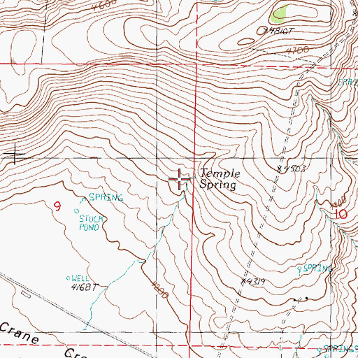 Topographic Map of Temple Spring, OR