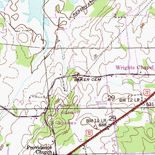 Topographic Map of Baker Cemetery, AL
