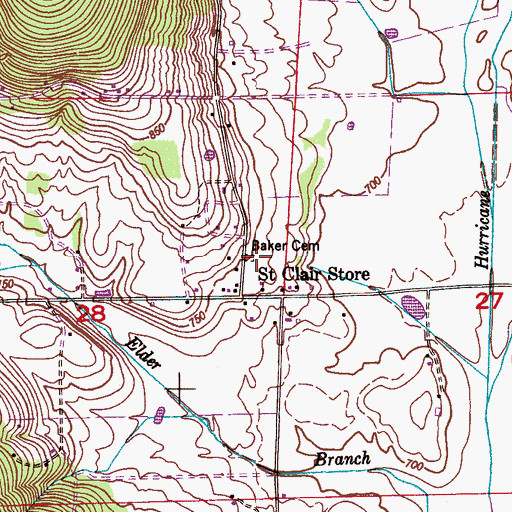 Topographic Map of Baker Cemetery, AL