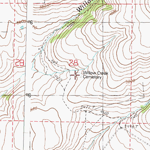 Topographic Map of Willow Creek Cemetery, OR