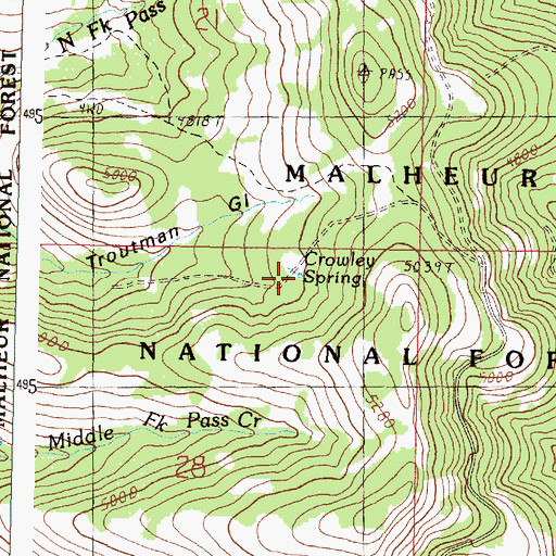 Topographic Map of Crowley Spring, OR