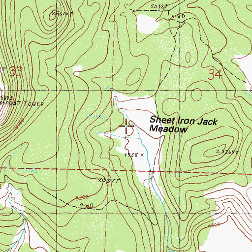Topographic Map of Sheet Iron Jack Meadow, OR