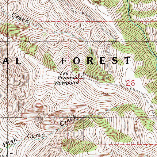 Topographic Map of Fivemile Viewpoint, OR