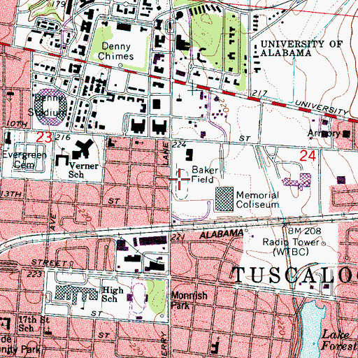 Topographic Map of Baker Field, AL