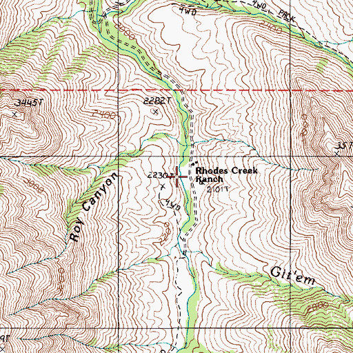 Topographic Map of Rhodes Creek Ranch, OR