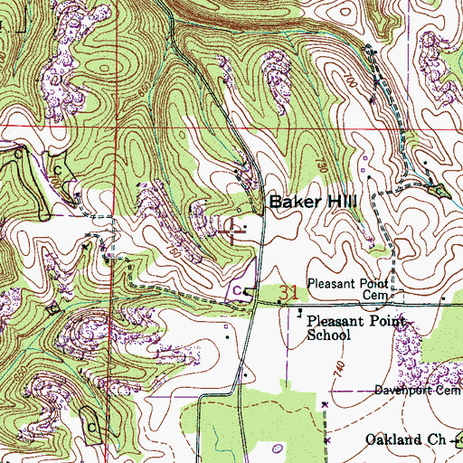Topographic Map of Baker Hill, AL