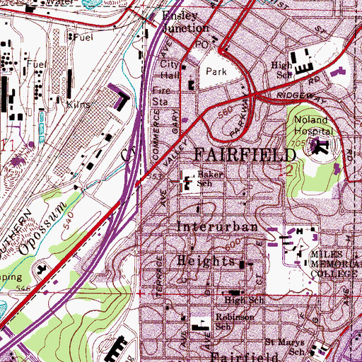 Topographic Map of Baker School (historical), AL