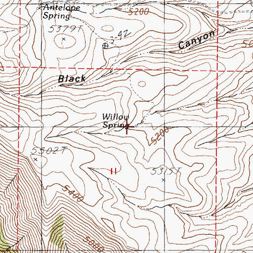 Topographic Map of Willow Spring, OR