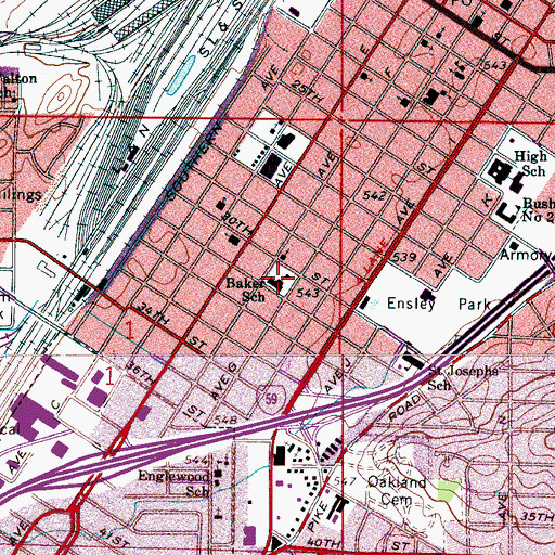 Topographic Map of Baker School, AL