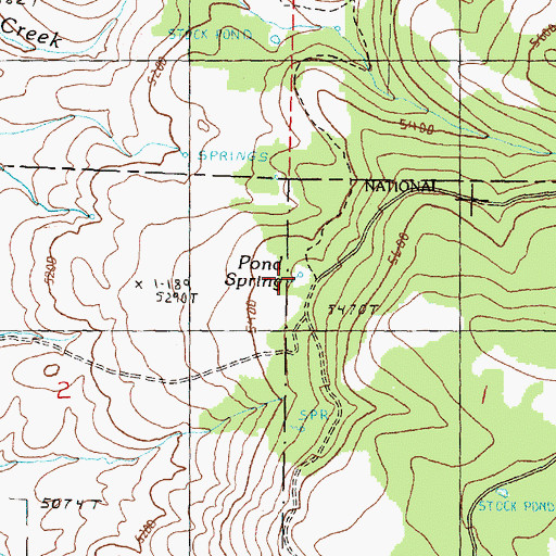 Topographic Map of Pond Spring, OR