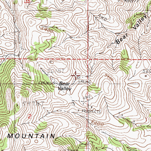 Topographic Map of Bear Valley, OR