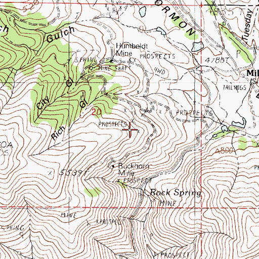 Topographic Map of Blue Mud Mine, OR