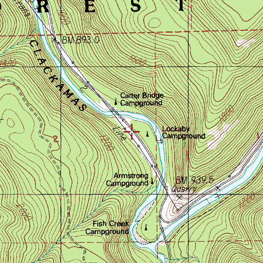 Topographic Map of Lockaby Recreation Site, OR