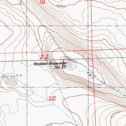 Topographic Map of Brattain Reservoir Number 13, OR